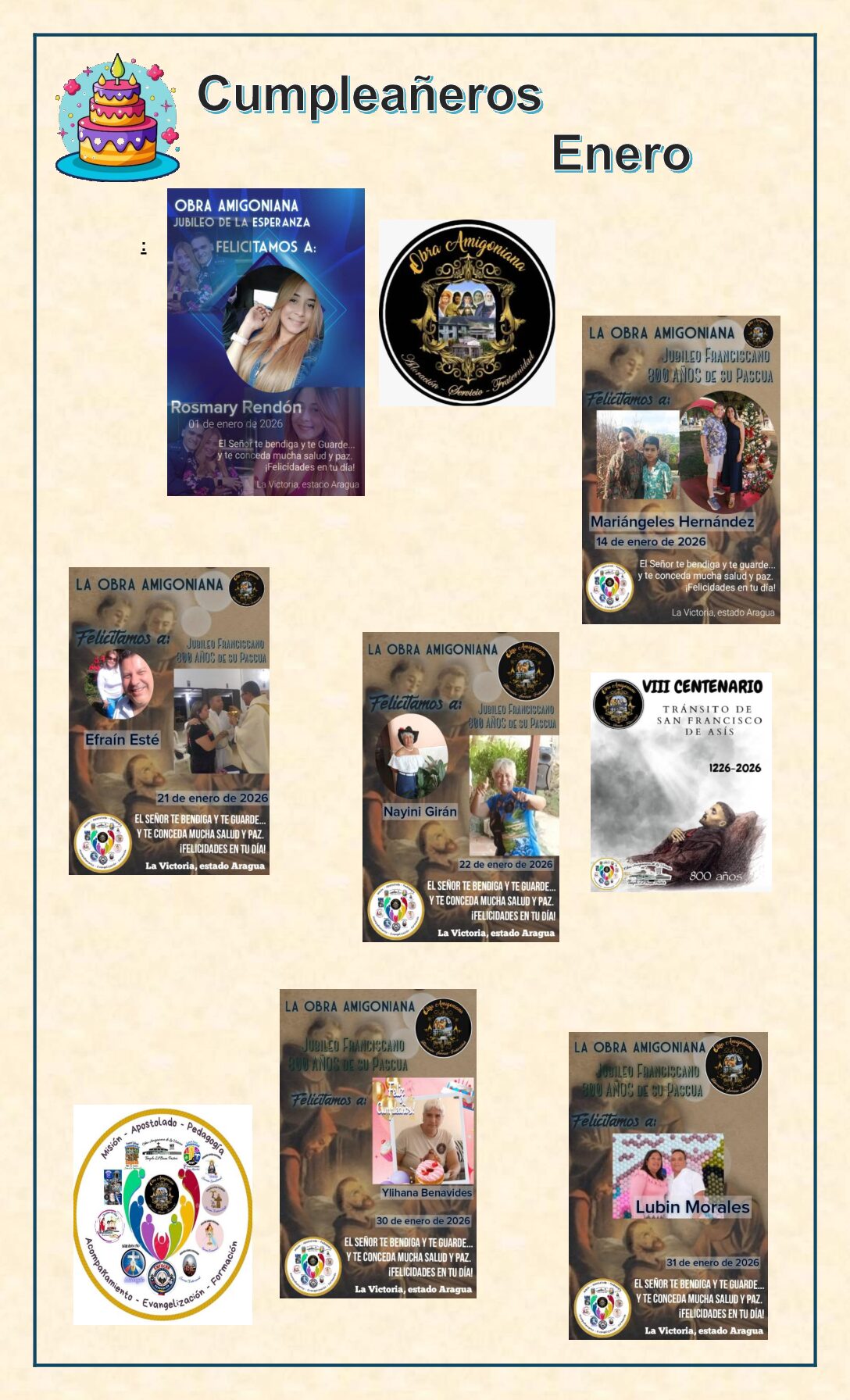 CUMPLEAÑEROS DEL MES DE ENERO 2026